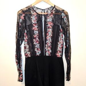Floral and Lace Black Longsleeve Romper 4